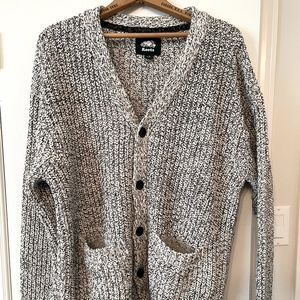Roots Cardigan, Size L, Salt and Pepper Grey/black